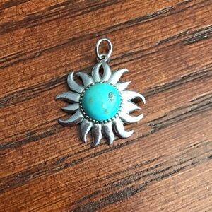 Vintage Sterling Silver and Turquoise Sun Pendant